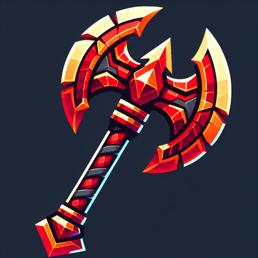 Red Blade Battle Axe.
Single Game Texture. In-Game asset. 2d. Blank background. High contrast. No shadows.