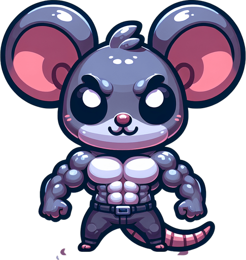 evil little mouse with strong legs, cartoon Single Game Texture. In-Game asset. 2d. Blank background. High contrast. No shadows.