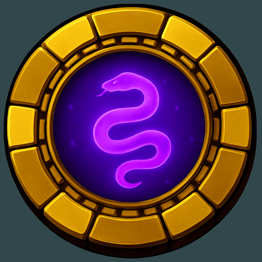 Change the shield in the center to a picture of a winding snake and the background color in the center in purple.