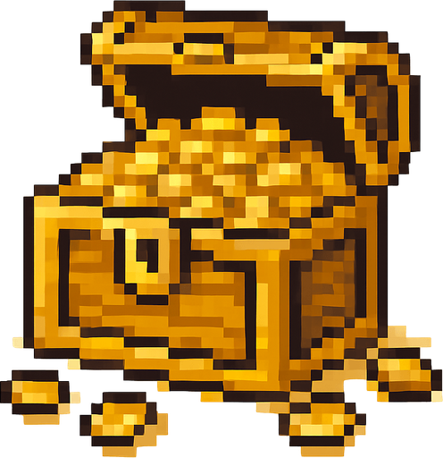 2d pixel bir altından hazine kutusu.
In-Game asset.  2d.  High contrast.  No shadows