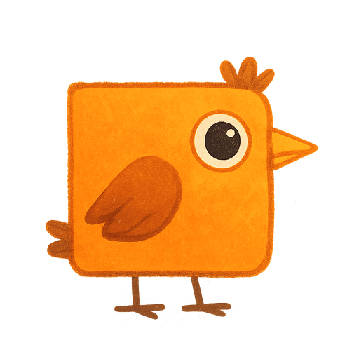 Square shaped orange bird facing right