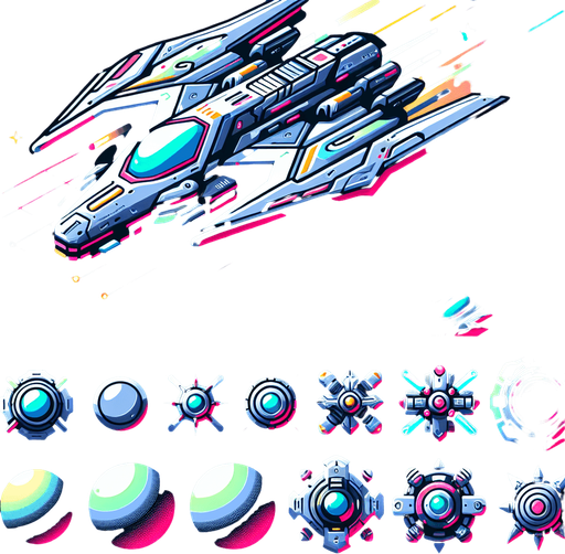 Alien Space enemy ship facing down
2D art, game texture, blank background. Sprite sheet asset.
Design Guideline: The game's style is bright, high-quality vector graphics with sharp, clean lines and a modern aesthetic. Colors should be vivid and contrast well, emphasizing a futuristic, sleek feel. Textures are minimalistic, focusing on flat surfaces with subtle gradients for depth. Lighting effects are dynamic yet soft, enhancing the vibrancy without overpowering. Assets should look consistent, fitting a coherent, tech-savvy universe. Think 'sophisticated simplicity' for a futuristic, engaging spaceship game.