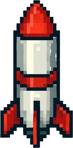 Top-down pixel art rocket missile.
In-Game asset.  2d.  High contrast.  No shadows