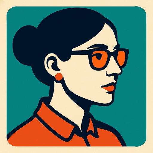 an intellectual woman's profile photo.
In-Game asset.  2d.  High contrast.  No shadows