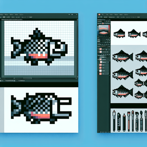 8-bit profile of fish for arcade game.
Single Game Texture. In-Game asset. 2d. Blank background. High contrast. No shadows.