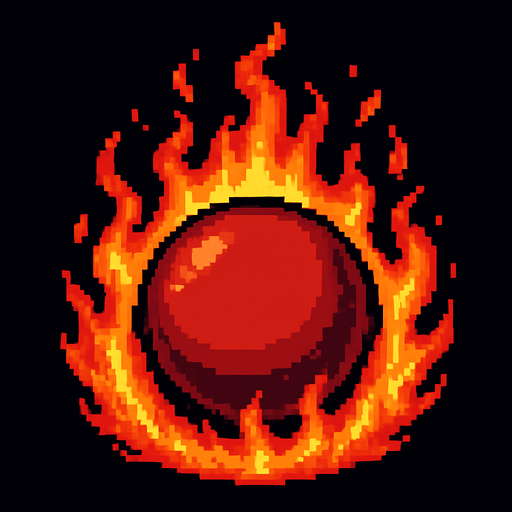 700x700(total size) black red button (like hell fire around and into button) (cute pixel art). no writing
No shadows