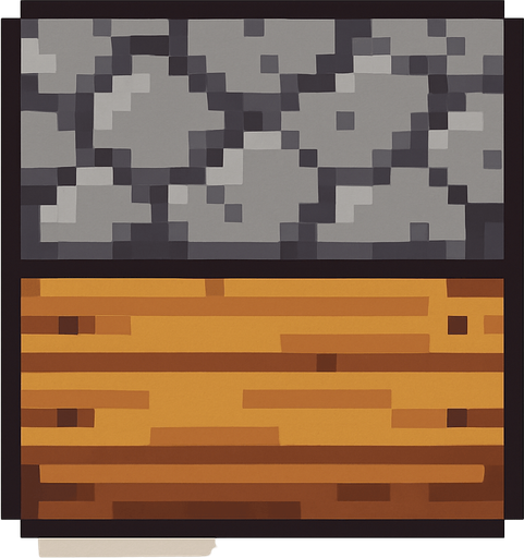 pixelart, up side stone, down side plank, top down.
In-Game asset.  2d.  High contrast.  No shadows