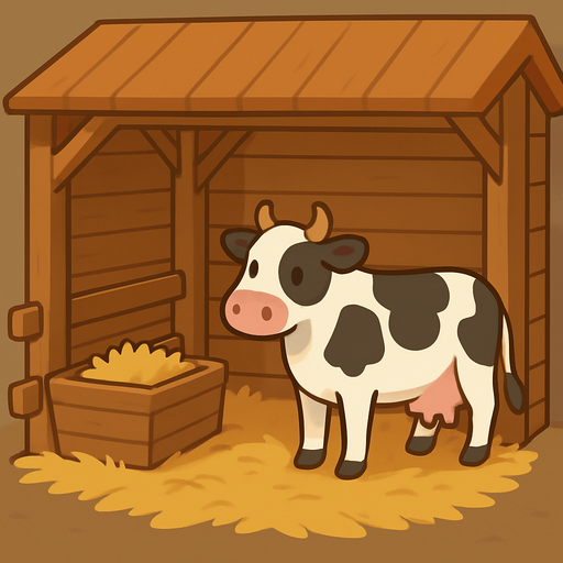 Un establo donde se pueden ver una vaca.
In-Game asset.  No shadows