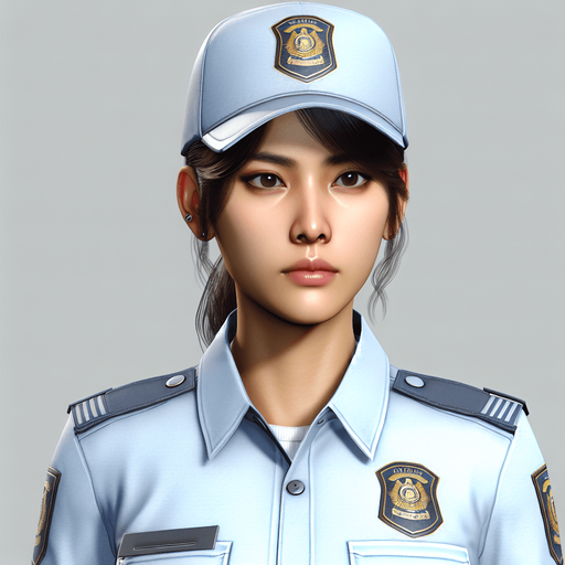 A security guard.
Single Game Texture. In-Game asset. 2d. Blank background. High contrast. No shadows.