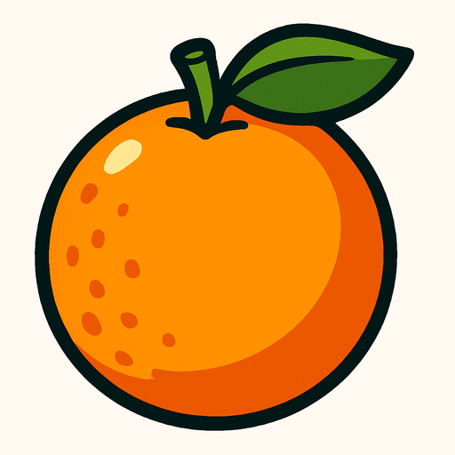 crea una naranja estilo cartoon.
In-Game asset.  2d.  High contrast.  No shadows