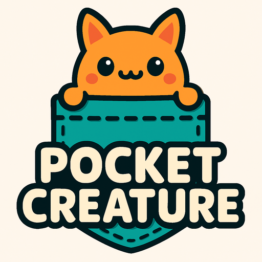 create a cute logo with Pocket Creature written.
In-Game asset.  2d.  High contrast.  No shadows