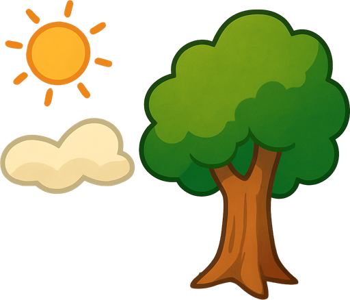 background. there is a tree, clouds and sun.  background. background. Blank background. No shadows. 2d. In-Game asset. flat