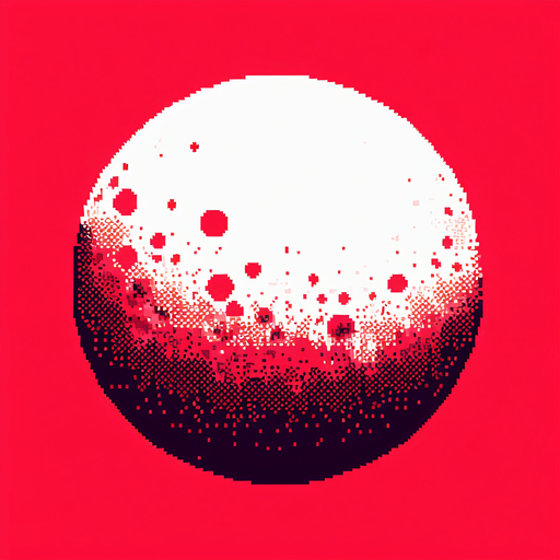 pixelart white unfilled circle.
red background, high contrast, shadowless.