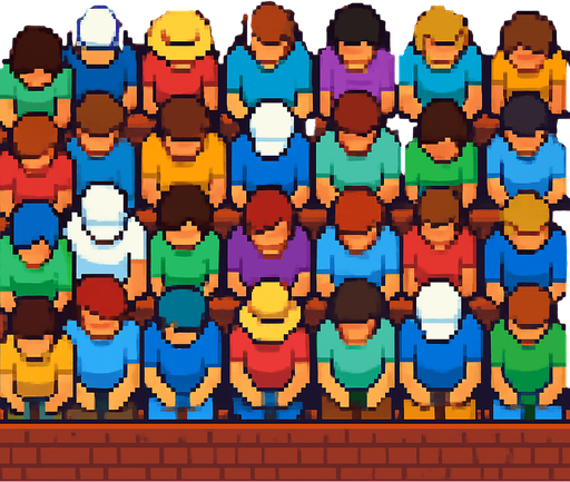 pixelart tennis audience, looking down.
In-Game asset.  2d.  High contrast.  No shadows