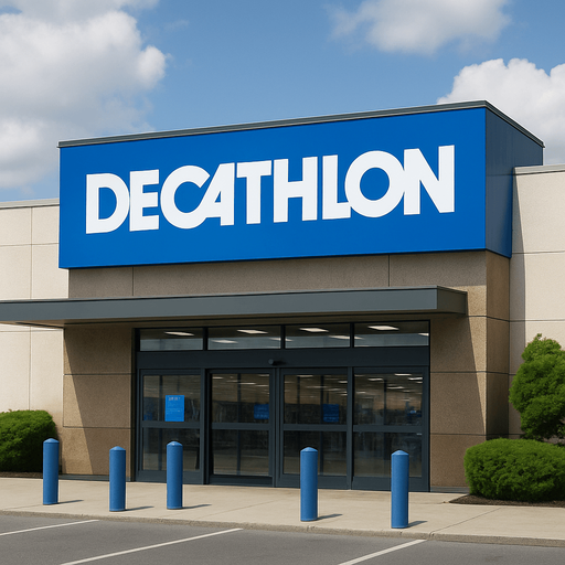 realistic photo of inside of a decathlon store