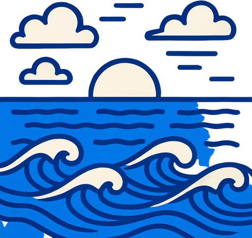 Mavi renk deniz manzarası.
In-Game asset.  2d.  High contrast.  No shadows