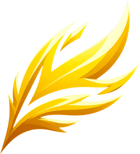 A sharp, angular gust of wind symbol in bright yellow, or a stylized yellow feather..
Single Game Texture.  In-Game asset.  2d.  Blank background.  High contrast.  No shadows