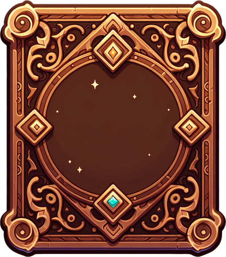A cardback in brown empy color with mystical corners.
Single Game Texture. In-Game asset. 2d. Blank background. High contrast. No shadows.