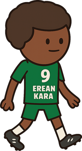 A football player named Ercan Kara. No background. Transparent background. Blank background. No shadows. 2d. In-Game asset. flat