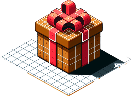 A big gingerbread christmas gift, isometric view Single Game Texture. In-Game asset. 2d. Blank background. High contrast. No shadows.