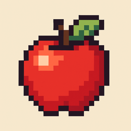 pixel art of an apple.
In-Game asset.  2d.  High contrast.  No shadows