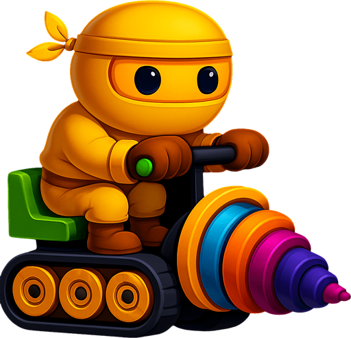 Same image of ninja with dig machine but with different colors. HD colors. yellow