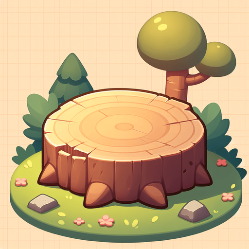 tron d'arbre mignon de plateforme.
Single Game Texture.  In-Game asset.  2d.  Blank background.  High contrast.  No shadows