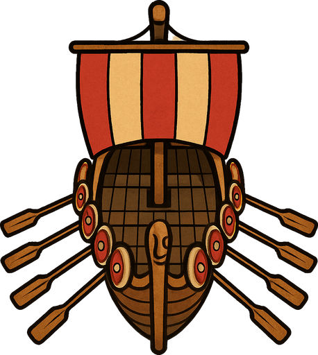 Barco viquingo visto desde arriba que viene de frente.
In-Game asset.  2d.  High contrast.  No shadows