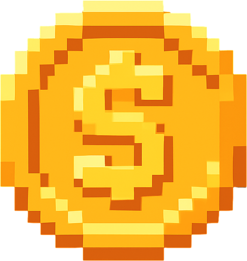 Make me a coin 2d pixel.
In-Game asset.  2d.  High contrast.  No shadows