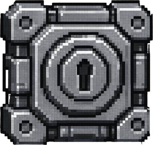 sci-fi metallic lock, pixel art.
In-Game asset.  2d.  High contrast.  No shadows