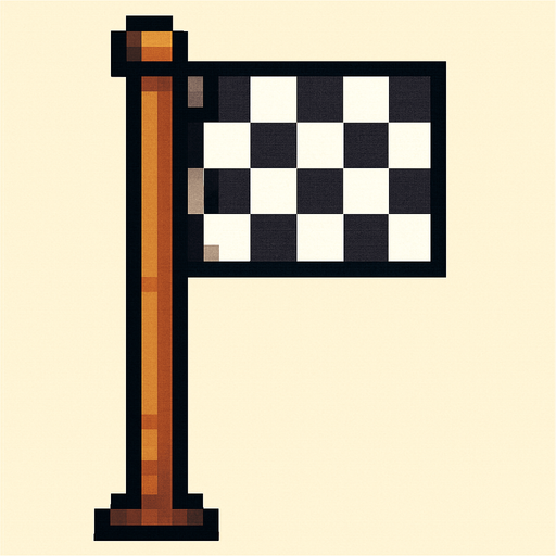 Bandera de meta en un gran poste 
Pixelado.
In-Game asset.  2d.  High contrast.  No shadows