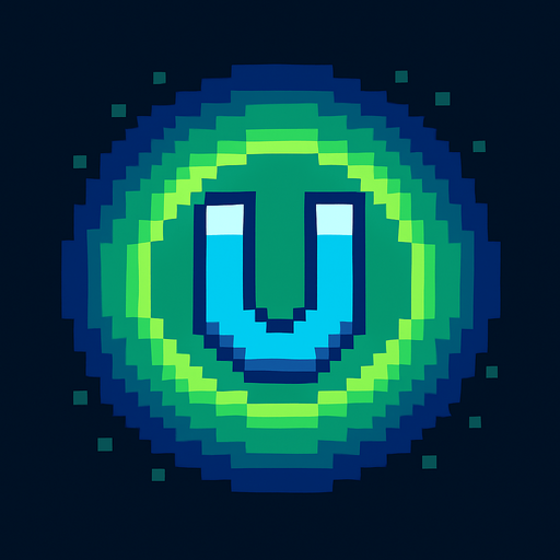 Create an 8-bit style effect representing a magnetic power-up area. The effect should be a circular, glowing field with a soft, pulsing light. The colors should be green and blue, with a slight gradient effect to indicate the area where objects (such as coins or experience points) are attracted towards the character. The circle should have a subtle flicker to show the magnetic pull, and it should be designed to fit within the retro, pixel-art aesthetic of an 8-bit game.
In-Game asset.  2d.  High contrast.  No shadows