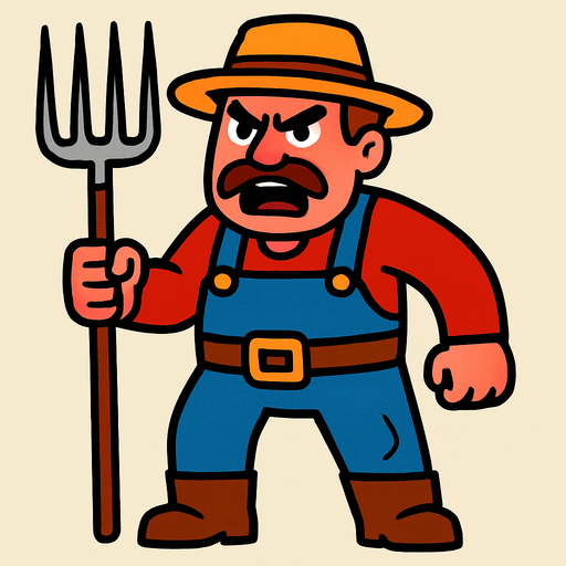 angry farmer with all body.
In-Game asset.  2d.  High contrast.  No shadows