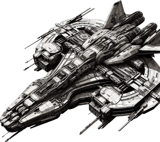 Spaceship.
Single Game Texture.  In-Game asset.  2d.  Blank background.  High contrast.  No shadows. 3d