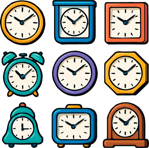 Pack of different clocks.
In-Game asset.  High contrast.  No shadows. 3D