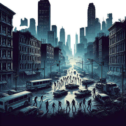 Город зомби апокалипсиса.
Single Game Texture. In-Game asset. 2d. Blank background. High contrast. No shadows.