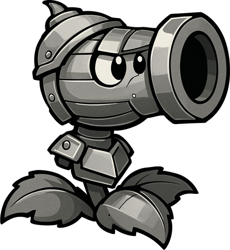 Make a peashooter that with gray armor and looks like it shoot cannon balls.
In-Game asset.  2d.  High contrast.  No shadows