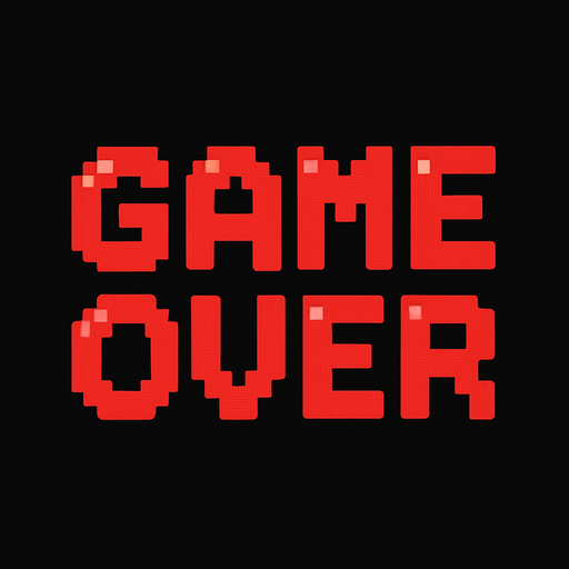 Fondo negro con un texto rojo pixelart bonito que ponga "GAME OVER".
In-Game asset.  2d.  High contrast. cute