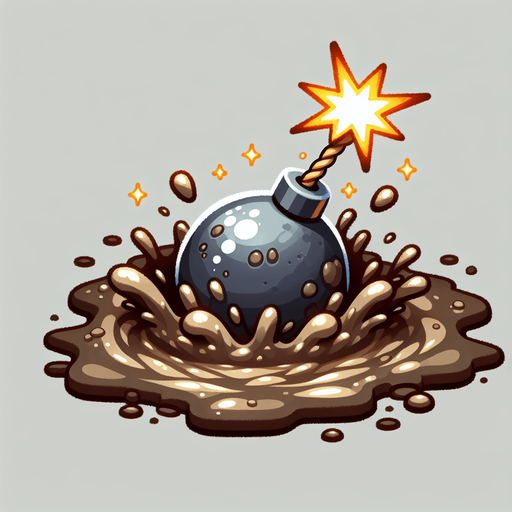 sparking bomb inside MUD HOLE.
Single Game Texture. In-Game asset. 2d. Blank background. High contrast. No shadows.