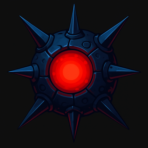 An alien space mine with spikes and red glowing center.
In-Game asset.  2d.  High contrast.  No shadows