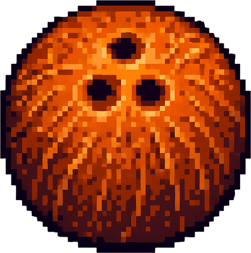 Un coco, visto desde arriba, en 32 bits.
In-Game asset.  2d.  High contrast.  No shadows