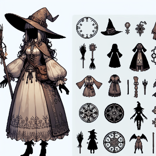 Witch
Single Game Texture. In-Game asset. 2d. Blank background. High contrast. No shadows.