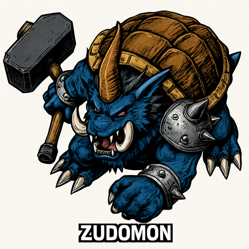 Zudomon, visto desde arriba, calidad y detalles altamente épicos, fidelidad al concepto original
In-Game asset.  2d.  High contrast.  No shadows