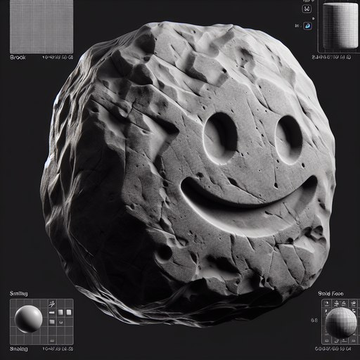 a rock with a smiley face on it.
Single Game Texture. In-Game asset. 2d. Blank background. High contrast. No shadows.