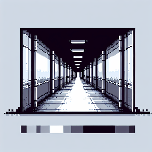 Pixel art uzun gri koridor.
Single Game Texture.  In-Game asset.  2d.  Blank background.  High contrast.  No shadows