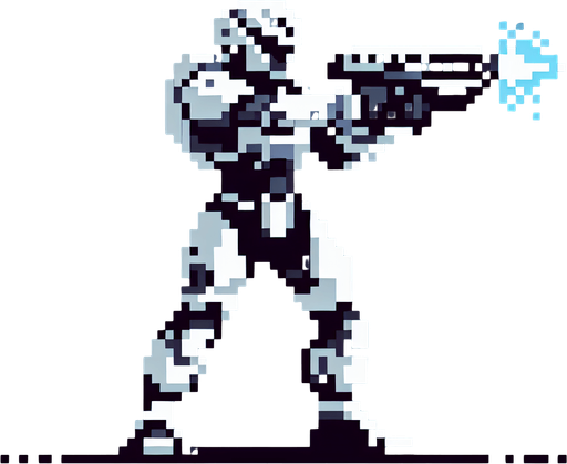 pixel art image of a stormtrooper from the Star Wars universe. The stormtrooper should be standing in a defensive pose, with their blaster raised.
Single Game Texture. In-Game asset. 2d. Blank background. High contrast. No shadows.