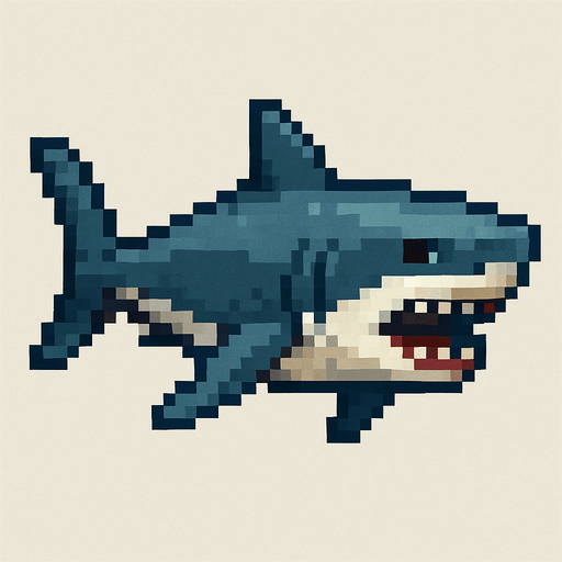 realistic pixel shark.
In-Game asset.  2d.  High contrast.  No shadows
