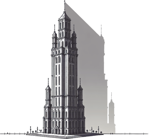 Tower.
Single Game Texture.  In-Game asset.  2d.  Blank background.  High contrast.  No shadows