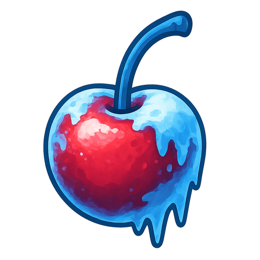 Frozen Cherry.
Single Game Texture.  In-Game asset.  2d.  Blank background.  High contrast.  No shadows