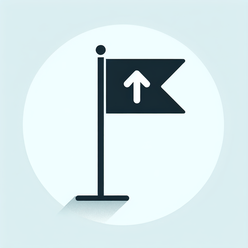 Drapeau de golf avec un flèche vers le haut.
Single Game Texture. In-Game asset. 2d. Blank background. High contrast. No shadows.